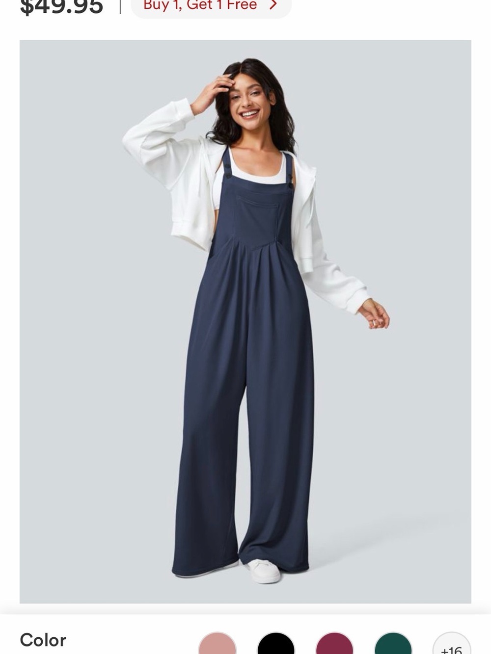 HALARA Navy Wide-Leg Bib Jumpsuit with Adjustable Straps